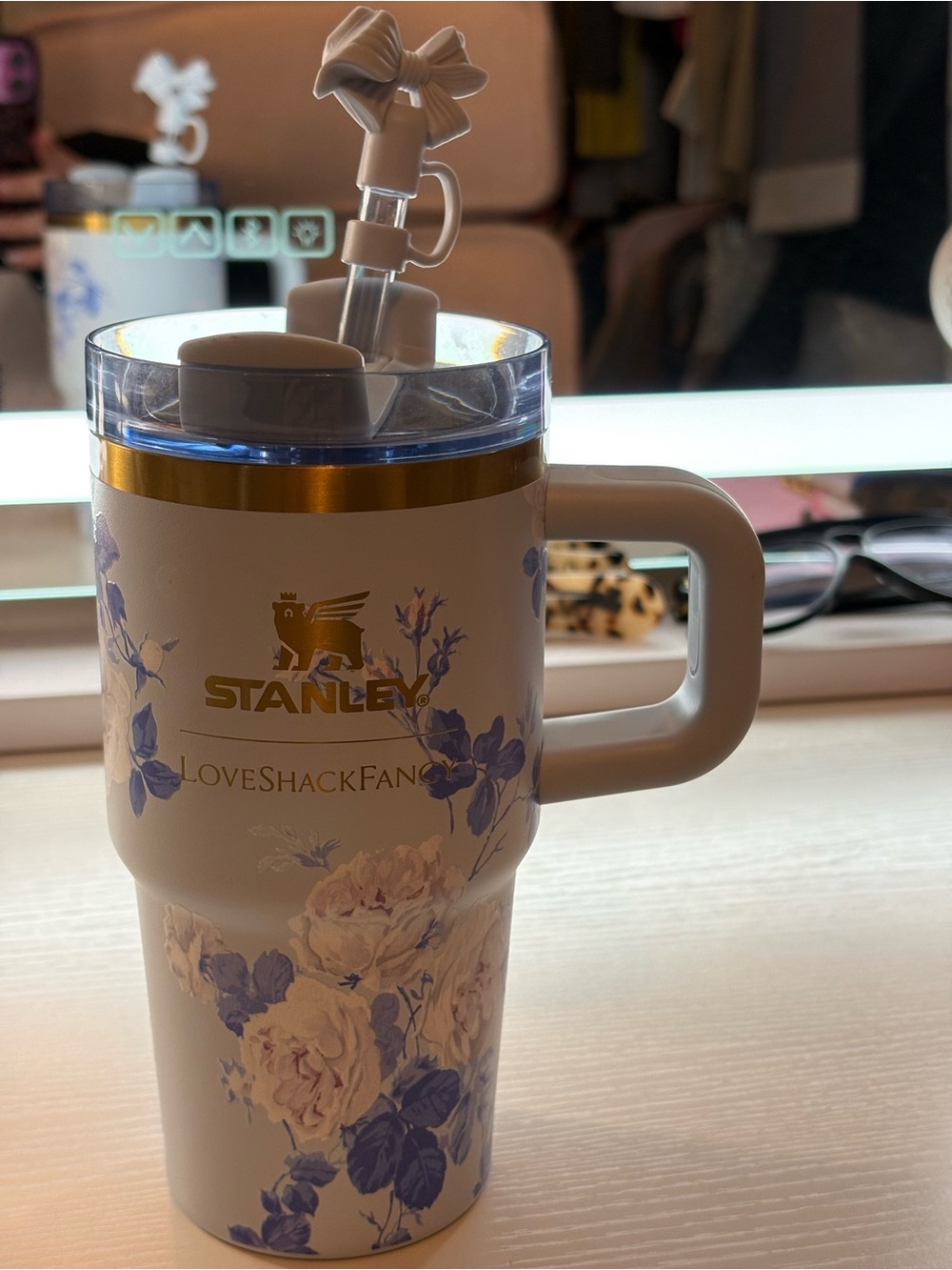 Stanley love shack fancy 20oz White & Blue Floral Insulated Travel Mug